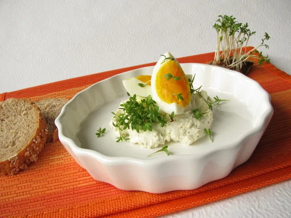 Huevo en quesos crema con berro —  Fotos de Stock