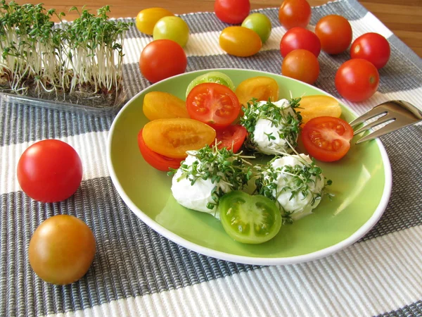 Fløteoster med karse og tomater – stockfoto