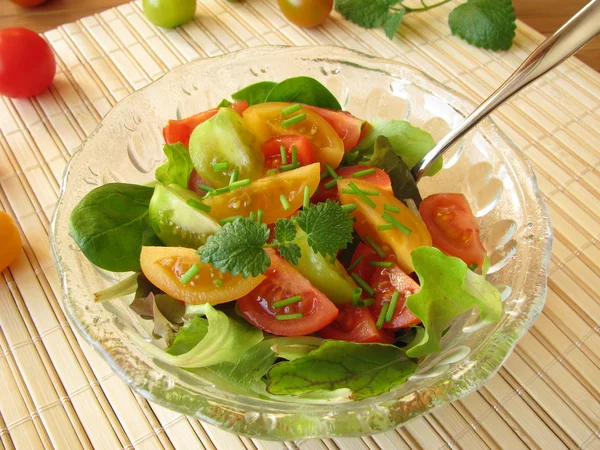 Салат с цветными помидорами — стоковое фото