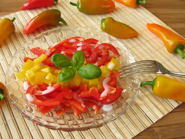 Salad with raw red and yellow pepper — Stock Photo, Image