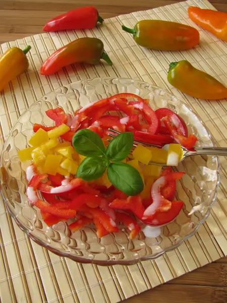 Σαλάτα με το ακατέργαστο πιπέρι κόκκινο και κίτρινο — Φωτογραφία Αρχείου