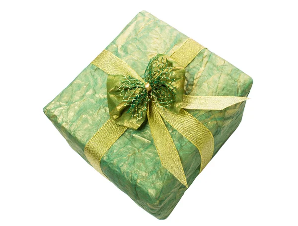 Caja de regalo con cinta de oro — Foto de Stock