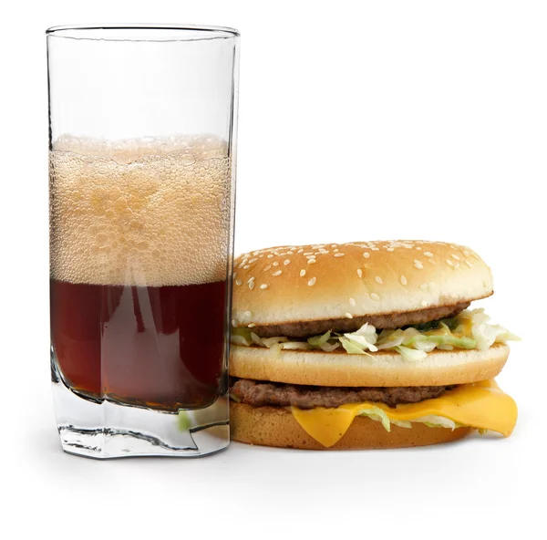 Cola and cheeseburger — 图库照片