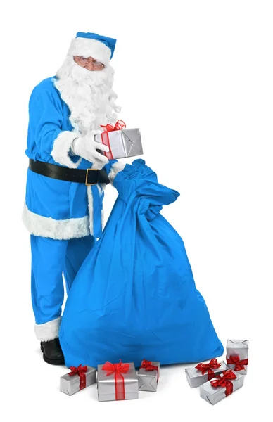Père Noël en costume bleu — Photo