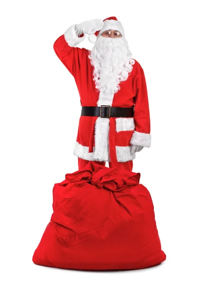 Funny santa claus salutes — Stock Photo, Image