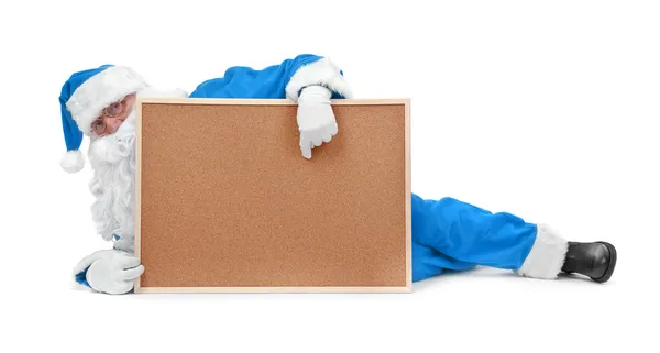Santa claus in blue costume and empty bulletin board — Stock Photo, Image