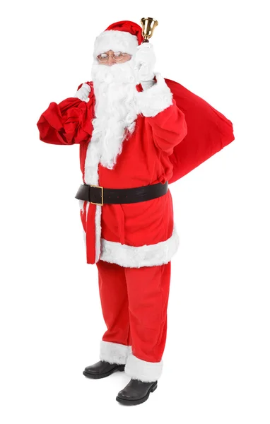 Санта Клаус с атрибутами на белом — стоковое фото