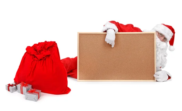 Santa and empty bulletin board — Stock Photo, Image