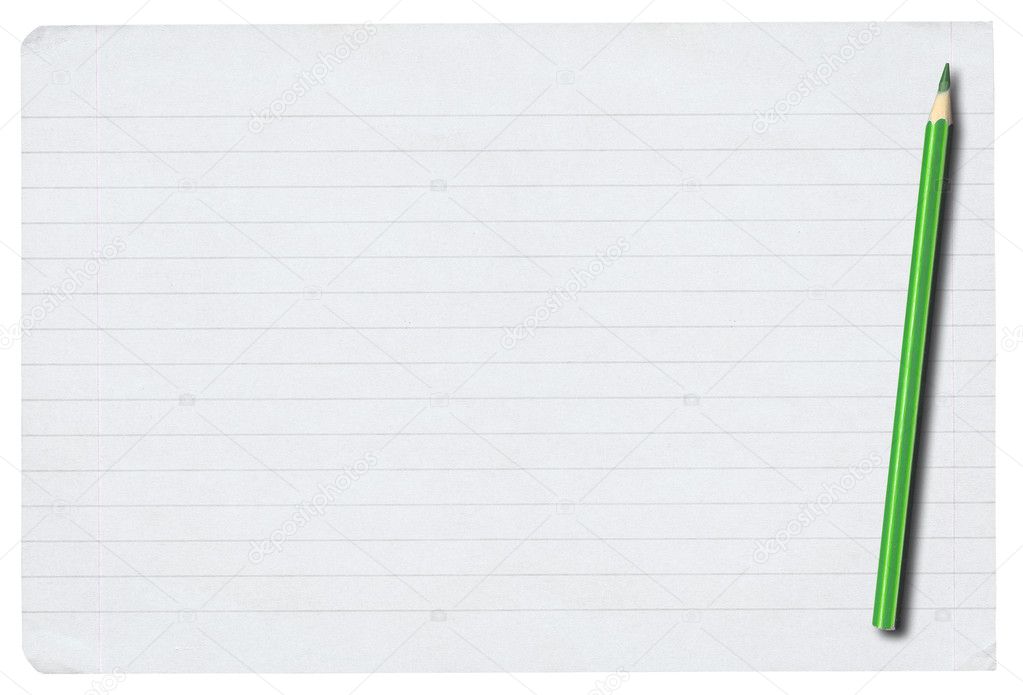 Piece of lined paper and pencil on white