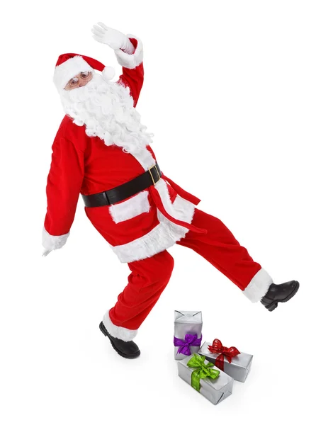 Santa claus makes funny pose — Stock Photo, Image