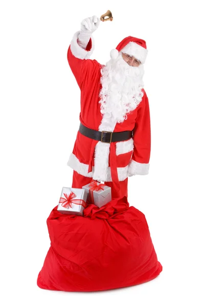 Санта Клаус с мешком на белом — стоковое фото