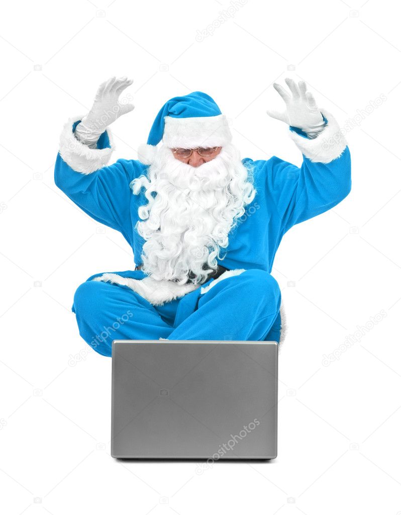 Surprised blue santa claus