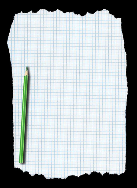 Pezzo di carta quadrata strappata e matita — Foto Stock
