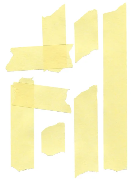Set Aus Gelben Papiermaskierungsbändern Auf Weißem Hintergrund — Stockfoto