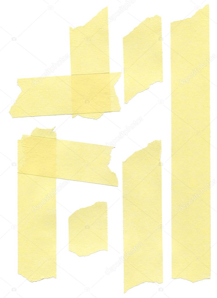 Set of yellow paper masking tapes on white background