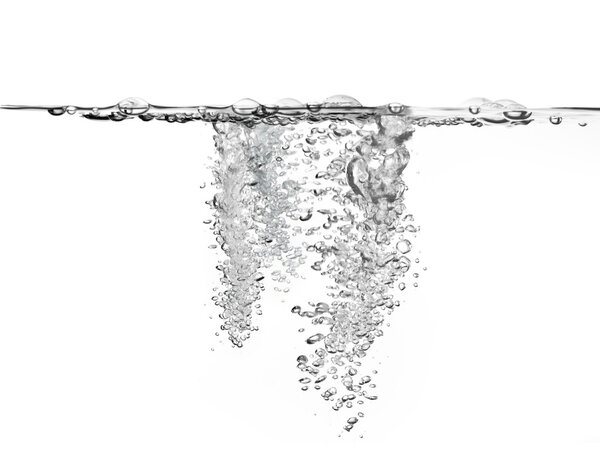 Large amount of air bubbles in water isolated on white background