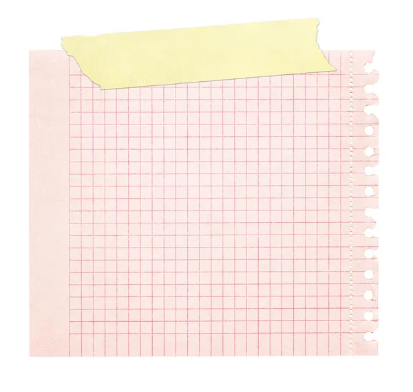 Rode gekwadrateerde papier geplakt met gele tape — Stockfoto