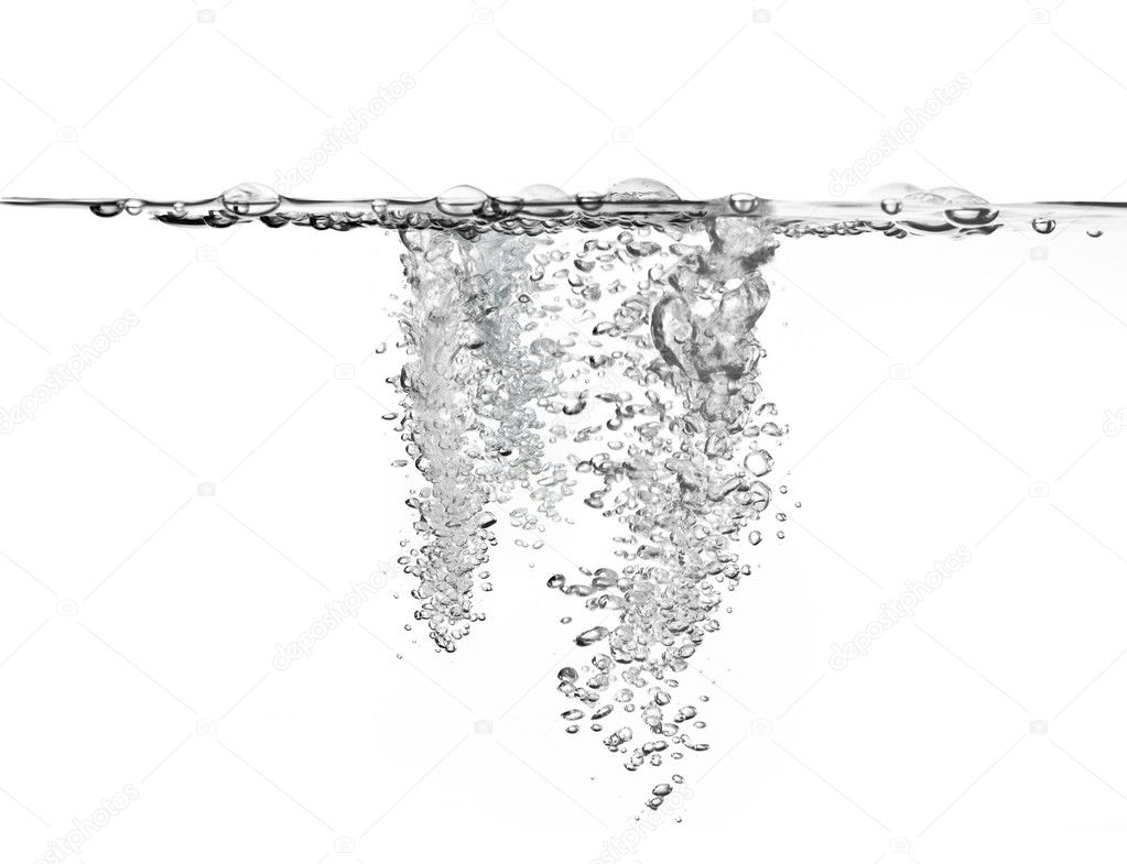 Large amount of air bubbles in water isolated on white background