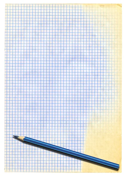 Yellowed squared paper and pencil — Stock Photo, Image