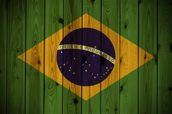 Dřevěná Brazílie vlajka — Stock fotografie