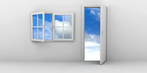 Open window and door — Stock fotografie