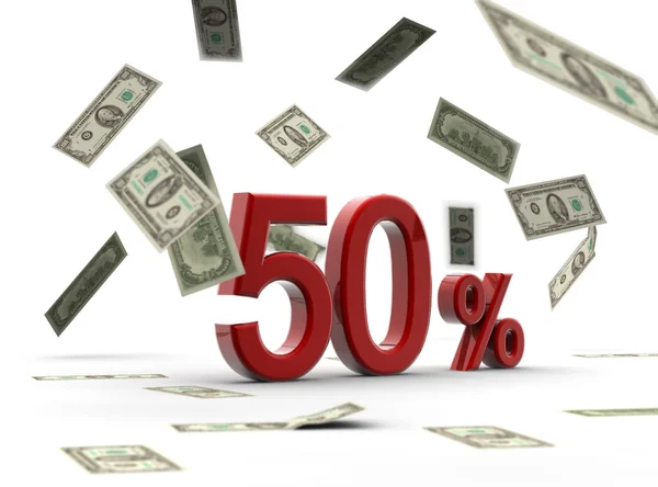Vermelho 50% com dinheiro — Fotografia de Stock