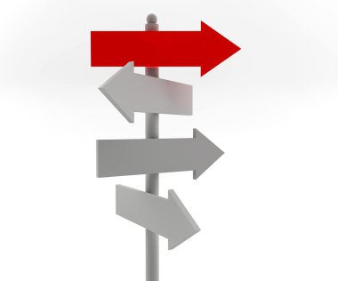 Bir kırmızı ve üç yol ok işaretleri: iş kavramı
