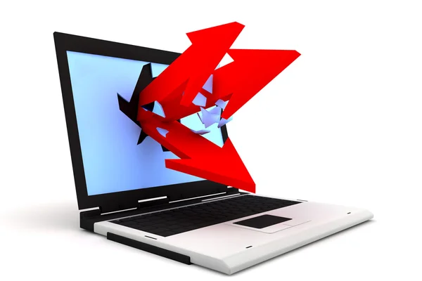 Arrows exit by a laptop — Stock Photo, Image