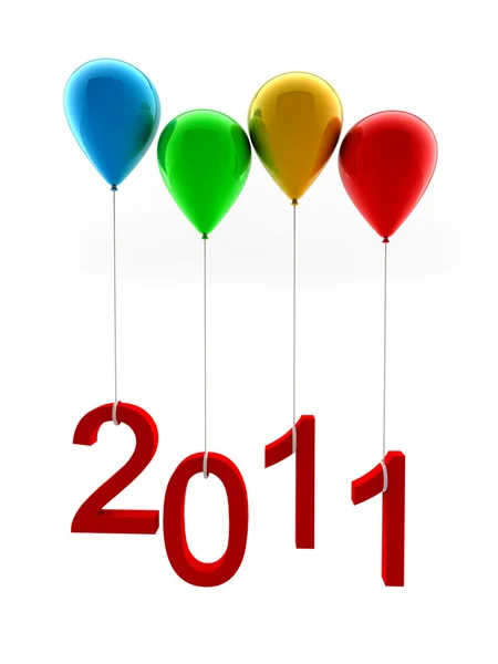 2011 Red Text Fly Colored Balloons — Stock Photo, Image