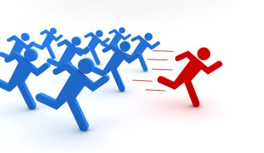 Red and blue men running clipart