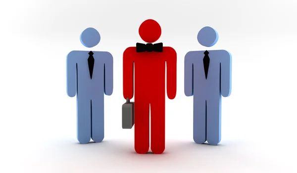 Röd Affärsman Med Två Blå Medarbetare — Stockfoto
