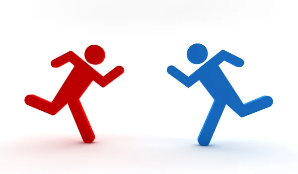 Abbildung Eines Blauen Und Eines Roten Mannes Beim Laufen — Stockfoto
