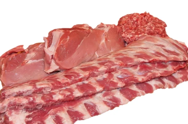 Carne cruda, costillas, carne y picada — Foto de Stock