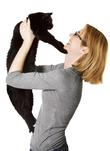 Mujer holding gato —  Fotos de Stock