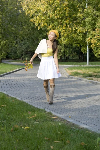 在秋天公园散步的女孩 — 图库照片