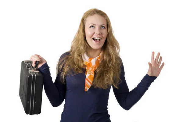 Menina engraçada com uma mala — Fotografia de Stock