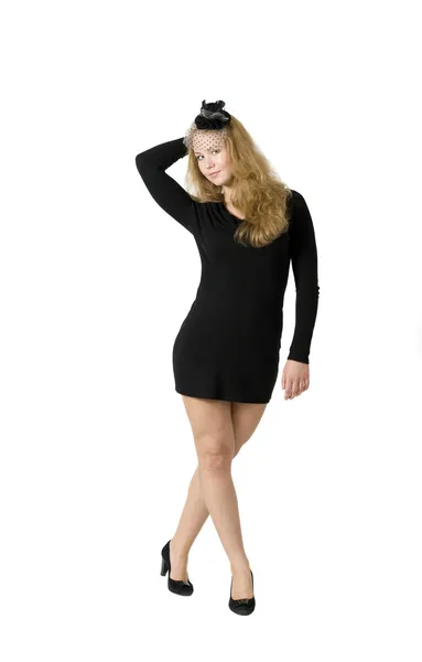 Meisje in zwart jurk — Stockfoto