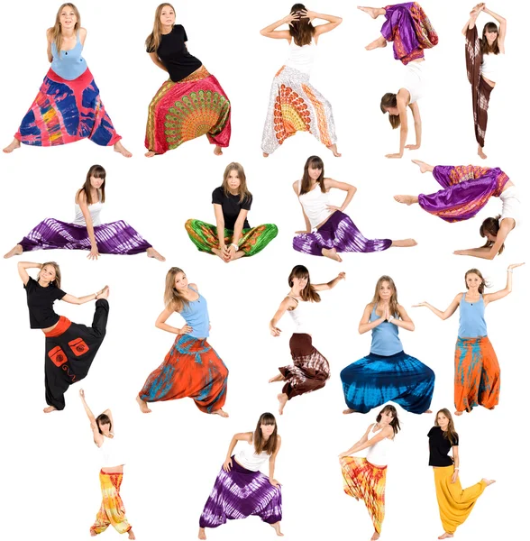 Sportive girls in ethnic trousers — Stock Photo, Image