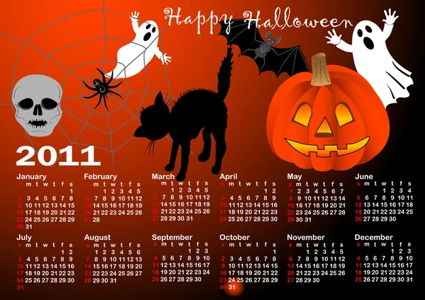 Halloween vector calendario de fondo . — Archivo Imágenes Vectoriales