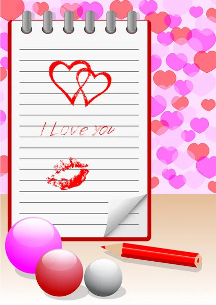Cuaderno con mensaje de amor. vector eps10 . — Vector de stock