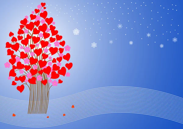 Kalpler Çiçekler Yapılmış Stilize Sevgi Ağacı — Stok Vektör