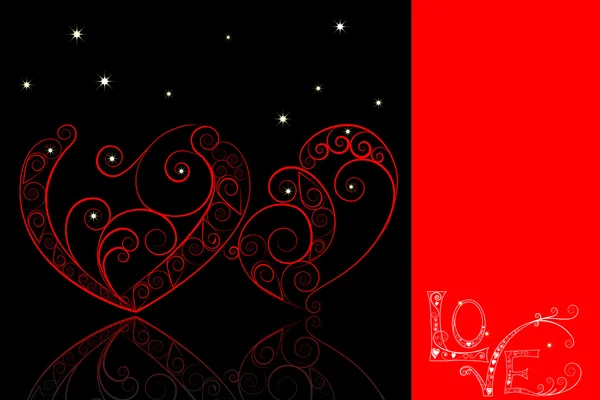 Coeurs Avec Réflexion Mot Amour Vecteur — Image vectorielle