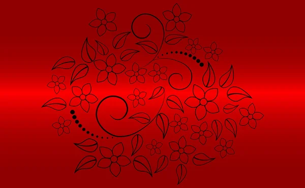 Kırmızı Zemin Üzerine Çiçek Süsleme Vektör — Stok Vektör