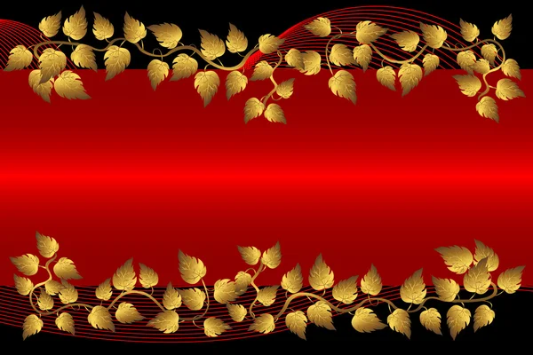 Φύλλα Χρυσού Και Κόκκινο Banner Στο Εικόνα Του Black Vector — Διανυσματικό Αρχείο
