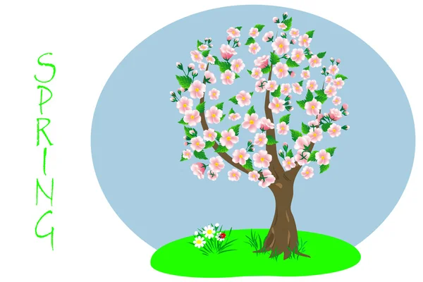 Våren Träd Med Blommor Vektor Illustration — Stock vektor