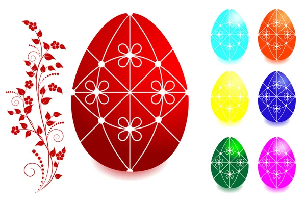 复活节彩蛋与花卉装饰品的集 — 图库矢量图片