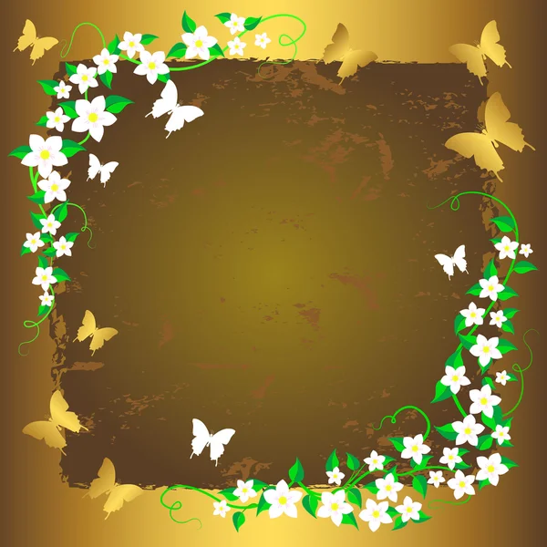グランジ蝶と花の背景 ベクトル — ストックベクタ