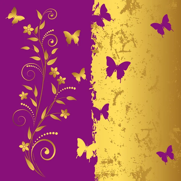 Grunge Květinové Pozadí Motýly Vektor — Stockový vektor