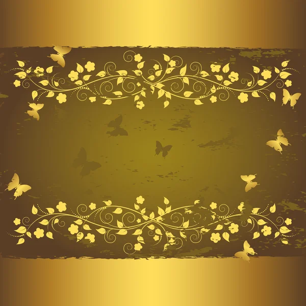 Grunge 花卉背景与蝴蝶 — 图库矢量图片