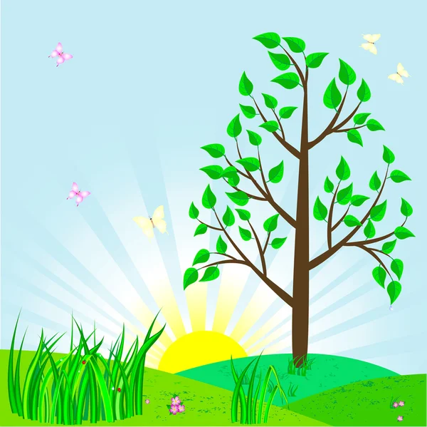 Paysage avec arbre  . — Image vectorielle